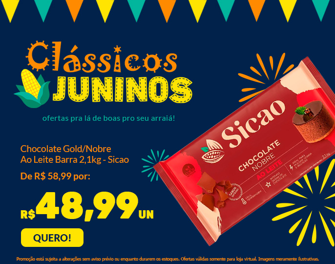 = CLASSICOS JUNINOS - CHOCOLATE NOBRE AO LEITE BARRA 2,1KG SICAO